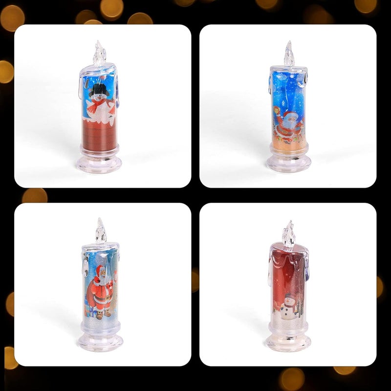 SupBri Store Flameless LED Candles Set of 4 with Santa Claus, Snowman Decals - Battery Operated Christmas Themed Festival Gift Decorations - Image 5